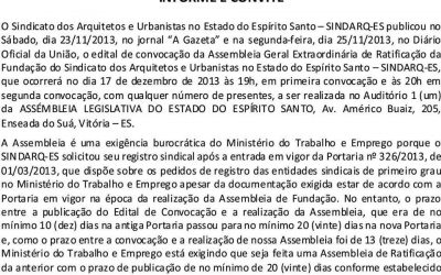 Sindarq-ES convoca assembleia para cumprir exigência do Ministério do Trabalho