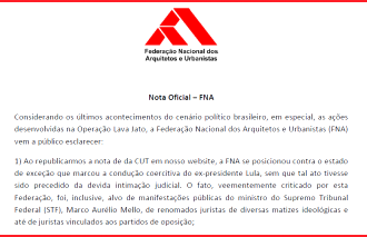 FNA divulga nota em defesa da democracia