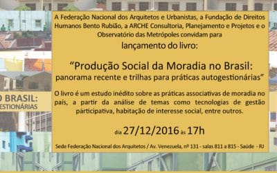 Livro "Produção Social da Moradia no Brasil" será lançado no dia 27