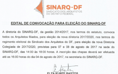 Sinarq-DF elege nova diretoria dias 7 e 8 de agosto